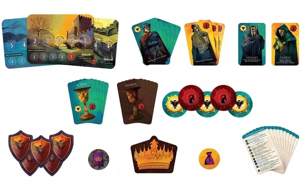 Хотя вся игра построена на социальном взаимодействии, компонентов в ней больше, чем просто колода карт. В базовой игре еще есть жетоны голосования, отряда, главы отряда и несколько других. Есть маркеры голосования, продвижения, раунда, карты похода и планшеты